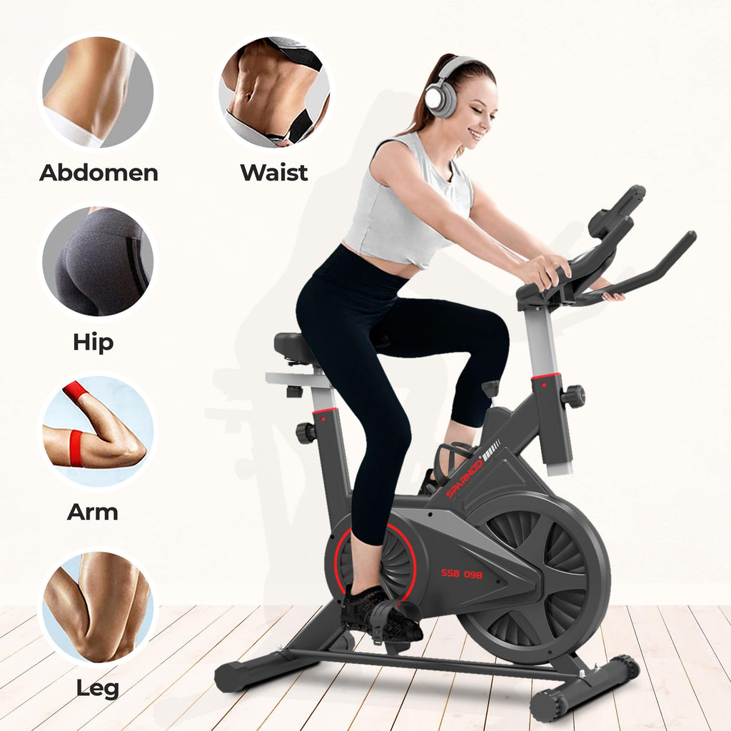 Sparnod Fitness SSB-09B Spin Bike – 9 kg Flywheel, Belt Drive, Adjustable Seat & Handlebar