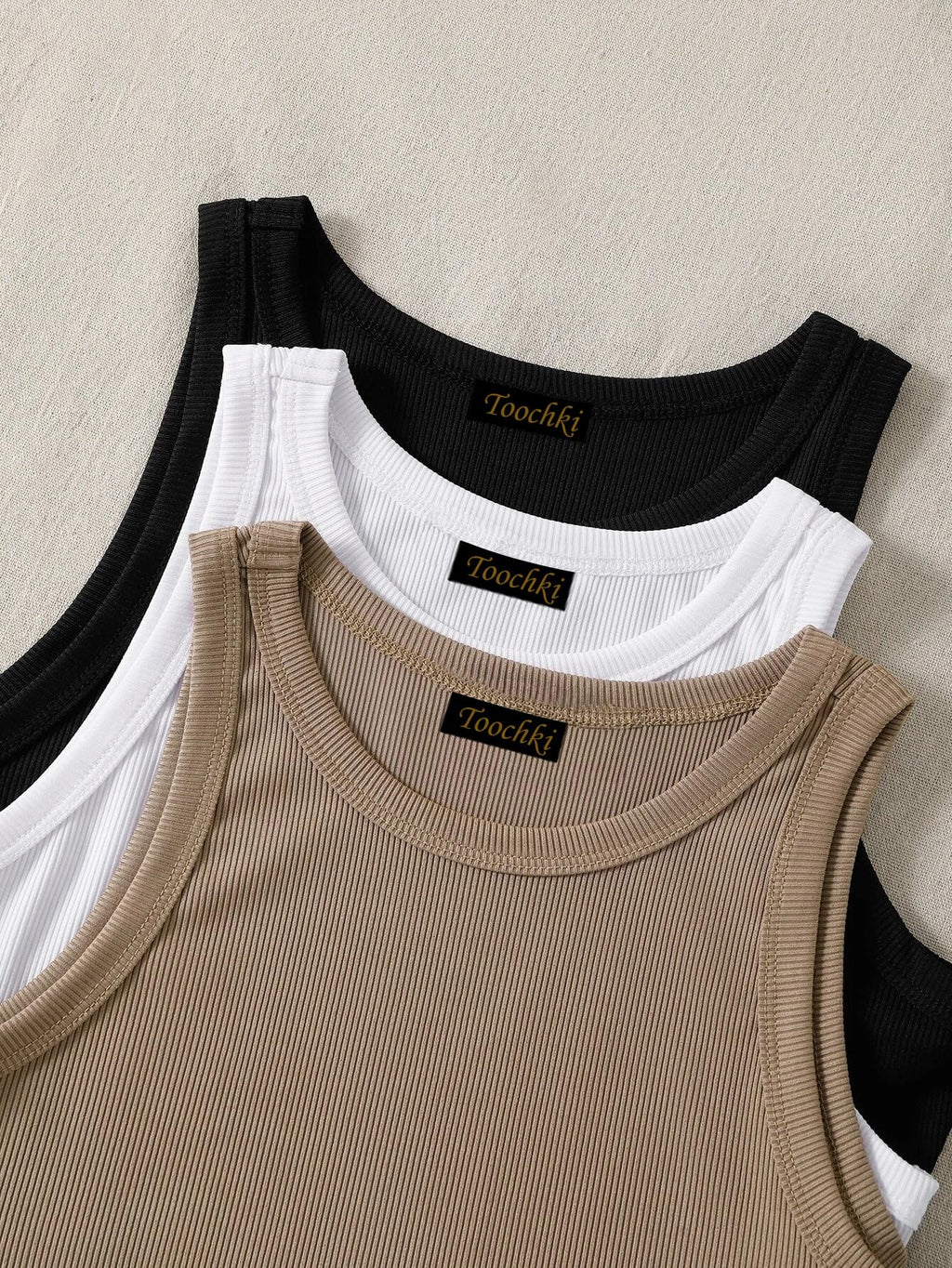 Toochki Women’s Spandex Crop Tops – Pack of 3 (Black, White & Beige/Grey), Stretchy & Comfortable