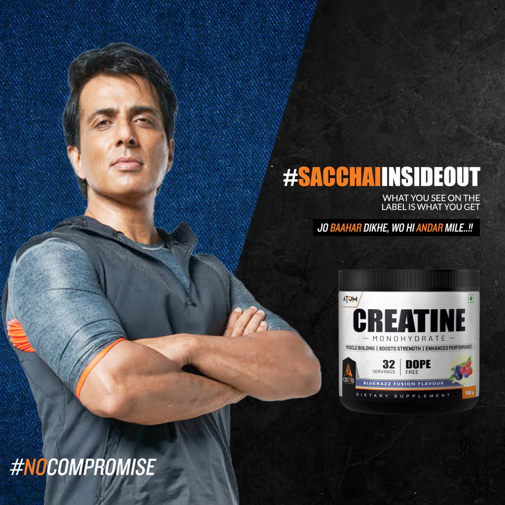 AS-IT-IS ATOM Creatine Monohydrate 100 g – Micronised, Dope-Free Supplement for Muscle Strength & Performance (≈ 32 Servings)  Nutrabay +2 Nutriride +2